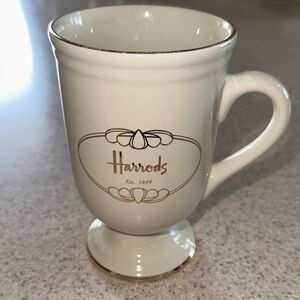 Harrods Cream and Gold Pedestal Coffee Mug or teacup London, England UK